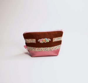 Brown and pink metallic make-up bag with liberty pattern
