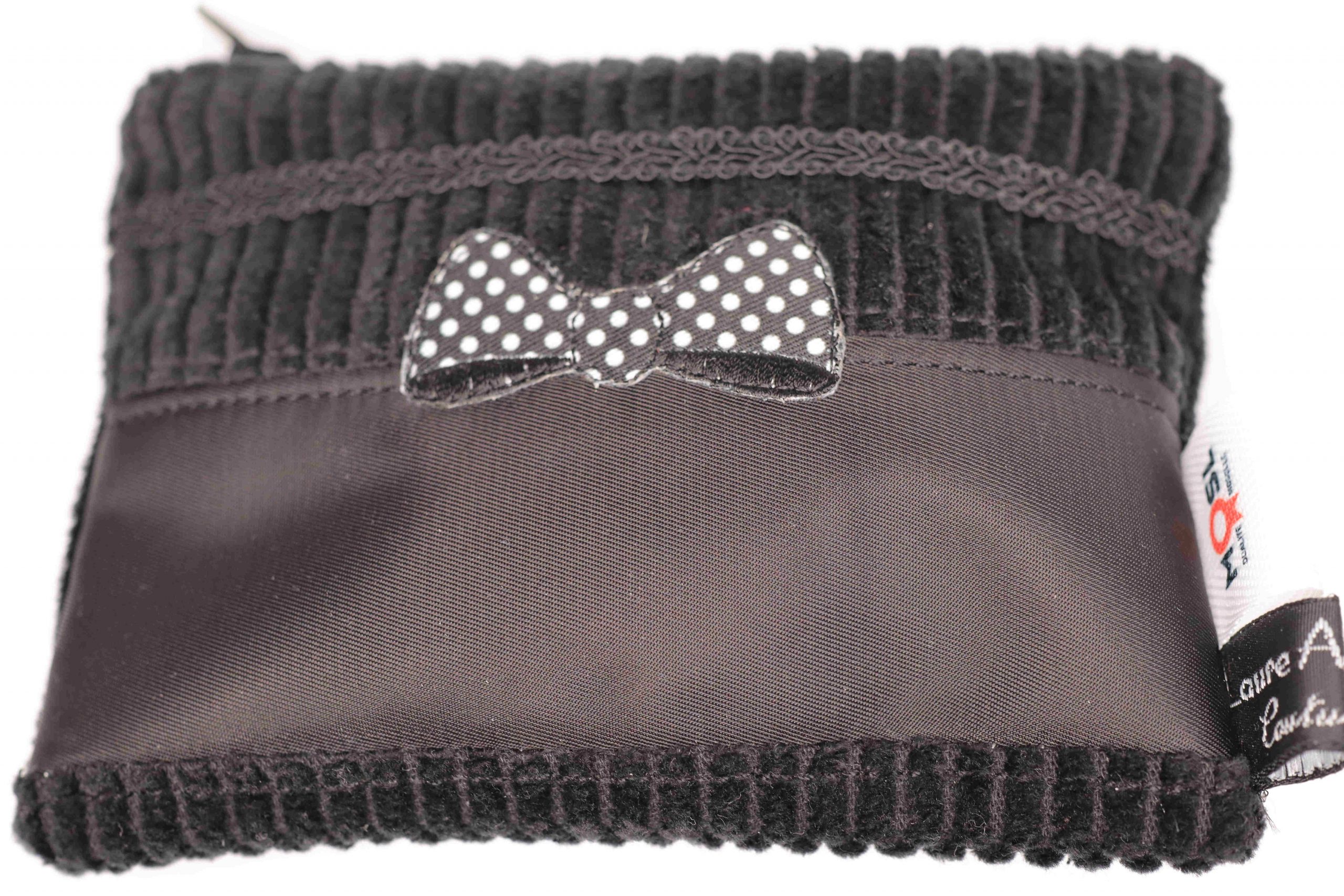 Porte-monnaie noir en velours côtelé doté d’un nœud noir et de pois blancs – Image 4