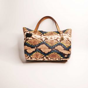 Braune und beige Handtasche im Python-Look aus Lederimitat